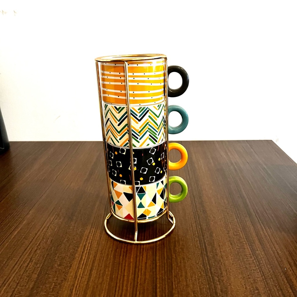 Vintage  Colorful  Coffee Mugs With Holder